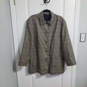Wool Houndstooth Plaid Blazer Jacket